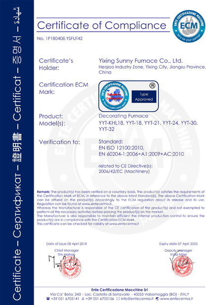 China Yixing Sunny Furnace Co., Ltd Certification