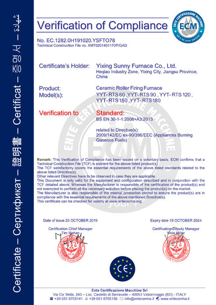 China Yixing Sunny Furnace Co., Ltd certification